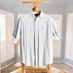 VTG Ralph Lauren Blake Shirt Mens L Blue Seersucker Striped Button Short Sleeves